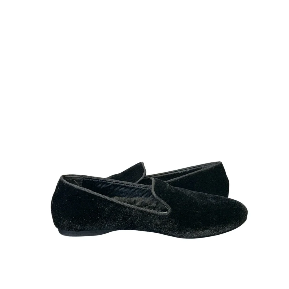 Birdies The Starling Black Velvet Loafers Faux Fur Lined Smoking Slippers 8.5